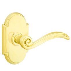Emtek Elan Door Handle, Designer Brass, Passage, #8 Rosette, Polished Brass - Lifetime (US3) Finish