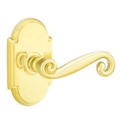 Emtek Rustic Door Handle, Designer Brass, Passage, #8 Rosette, Polished Brass - Lifetime (US3) Finish