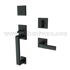 EMTEK Baden Entry Lock with Aston Lever, Flat Black US19 Finish