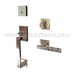 EMTEK Baden Entry Lock with L-Square Hammered Lever, Polished Nickel US14 Finish