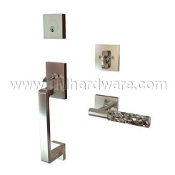 EMTEK Baden Entry Lock with T-Bar Hammered Lever, Satin Nickel US15 Finish