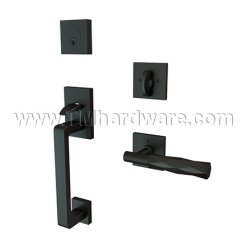 EMTEK Baden Entry Lock with L-Square Faceted Lever, Flat Black US19 Finish