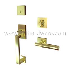 EMTEK Baden Entry Lock with T-Bar Tribeca Lever, Satin Brass US4 Finish