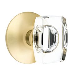 Emtek Windsor Glass Door Knob, Modern Glass Knobset, Passage, Modern Rosette, Satin Brass (US4) Finish