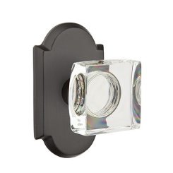 Emtek Modern Square Glass Knob, Sandcast Bronze Door Knob, Passage, #1 Rosette, Flat Black Bronze (FB)