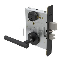 Schlage L Series, M51 Door Handle, Keyed, Single Cylinder, Non-deadbolt, Grade 1, Exit Lock with Cylinder, Flat Black Finish