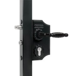 Locinox LAKYF2 Small Surface Mounted Ornamental Gate Lock, 1-1/4" to 1-1/2" Profile, Black Finish