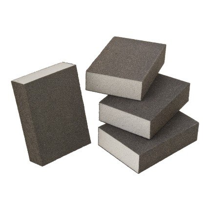 Hafele Foam Sanding Sponge, Four-Sided, 2-5/8" x 3-3/4" x 1" (W x H x D), Aluminum Oxide, Grit 60