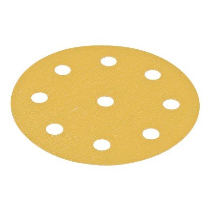 Hafele Abrasive Paper Disc, 5" Aluminum Oxide, PSA, 9-Holes, Grit 100, Pack of 100