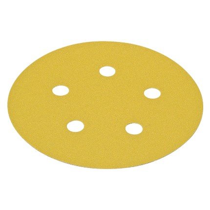Hafele Abrasive Paper Disc, 5" Aluminum Oxide, Hook-N-Loop, 5 Holes, Grit 100, Pack of 100