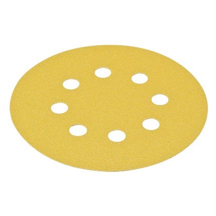 Hafele Abrasive Paper Disc, 5" Aluminum Oxide, Hook-N-Loop, 8 Holes, Grit 100, Pack of 10