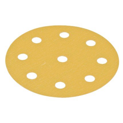 Hafele Abrasive Paper Disc, 5" Aluminum Oxide, Hook-N-Loop, 9 Holes, Grit 100, Pack of 100