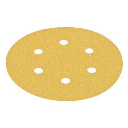 Hafele Abrasive Paper Disc, 6" Aluminum Oxide, Hook-N-Loop, 6 Holes, Grit 120, Pack of 100