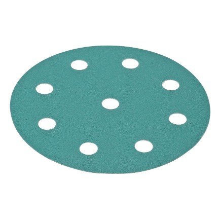 Hafele Abrasive FilmBac Premium Disc, Hook-N-Loop, 5", Aluminum Oxide, 9 Holes, Grit 100, Pack of 100