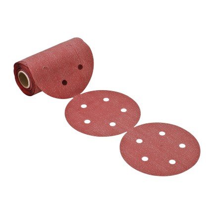 Hafele Premier Red Abrasive Disc, Hook-N-Loop 5", Aluminum Oxide, 5 Holes, Grit 80, Pack of 100