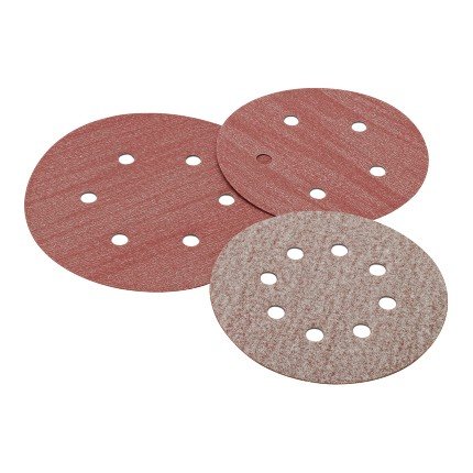 Hafele Premier Red Abrasive Disc, Hook-N-Loop 5", Aluminum Oxide, 8 Holes, Grit 120, Pack of 100