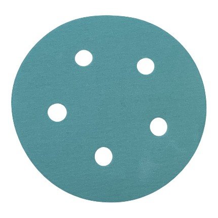 Hafele Aluminum Oxide Disc, Hook-N-Loop, 5", Ceramic Blue, 5 Holes, Grit 100, Pack of 100