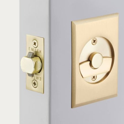 Emtek Rectangular Pocket Door Tubular Lock in Polished Brass Finish (US3)