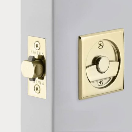 Emtek Square Pocket Door Tubular Lock in Polished Brass Finish (US3)