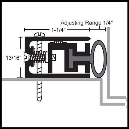 NGP 3038N Door Gasket, 1.25" Aluminum Casing with Spring Adjustable .25" Neoprene Bulb Seal