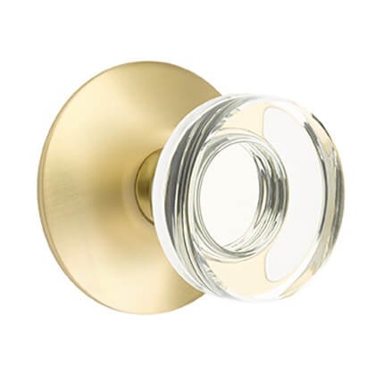 Emtek Modern Disc Glass Door Knob, Modern Glass Knobset, Passage, Modern Rosette, Satin Brass (US4) Finish