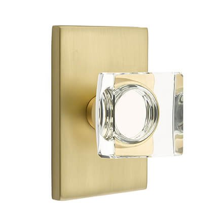 Emtek 5112MSC Contemporary Square Glass Door Knob, Modern Rectangular Rosette