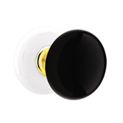 Emtek Ebony Door Knob, Porcelain, Passage, Porcelain Rosette, Polished Brass - Lifetime (US3) Finish