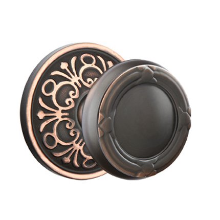 Emtek 8106RBK American Heritage Classic Brass Ribbon & Reed Knob, Lancaster Rosette