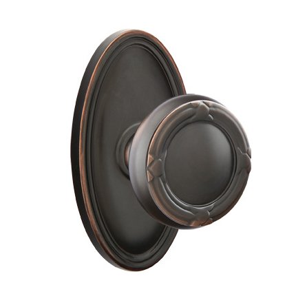 Emtek 8120RBK American Heritage Classic Brass Ribbon & Reed Knob, Oval Rosette