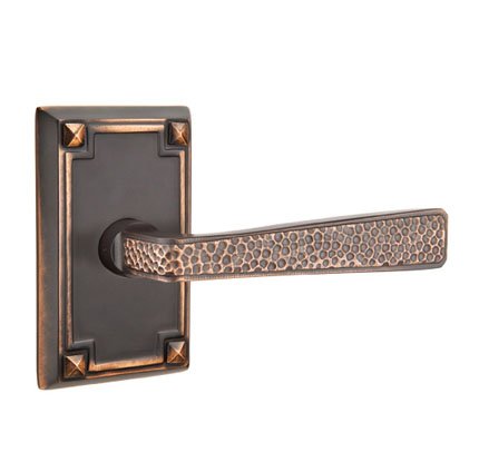 Emtek 5105HM American Heritage Arts & Crafts Hammered Lever, Arts & Crafts Rectangular Rosette