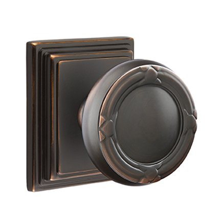 Emtek 8161RBK American Heritage Classic Brass Ribbon & Reed Knob, Wilshire Rosette