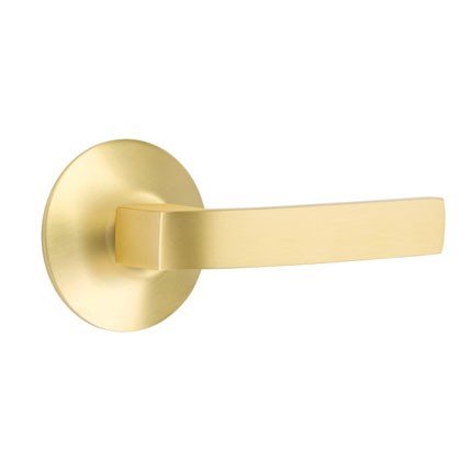 Emtek Breslin Door Handle, Modern Designer Brass, Passage, Modern Rosette, Satin Brass (US4) Finish