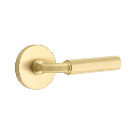 Emtek Select, R-Bar, Faceted Lever, Disk Rosette, Privacy, Satin Brass (US4) Finish