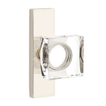 Emtek 5507MSC Contemporary Modern Square Glass Door Knob, Stretto Rosette