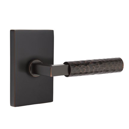 Emtek 5112LSHA Contemporary Modern Brass L-Square Hammered Lever, Modern Rectangular Rosette