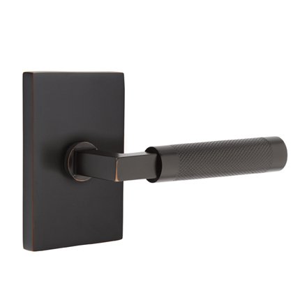 Emtek 5112LSKN Contemporary Modern Brass L-Square Knurled Lever, Modern Rectangular Rosette