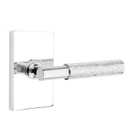 Emtek 5112TAHA Contemporary Modern Brass T-Bar Hammered Lever, Modern Rectangular Rosette