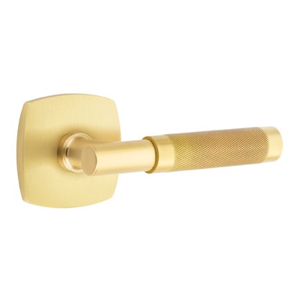 Emtek 5316LSKN Contemporary Modern Brass L-Square Knurled Lever, Urban Modern Rosette
