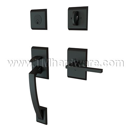 EMTEK Ares Entry Lock with Helios Lever, Flat Black US19 Finish
