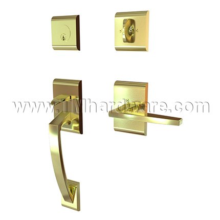 EMTEK Ares Entry Lock with Hermes Lever, Satin Brass US4 Finish