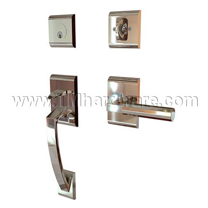 EMTEK Ares Entry Lock with L-Square Faceted Lever, Polished Nickel US14 Finish