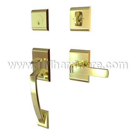 EMTEK Ares Entry Lock with Spencer Lever, Satin Brass US4 Finish