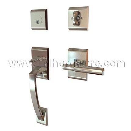 EMTEK Ares Entry Lock with T-Bar Faceted Lever, Satin Nickel US15 Finish