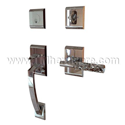 EMTEK Ares Entry Lock with T-Bar Hammered Lever, Polished Chrome US26 Finish