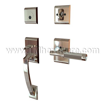 EMTEK Ares Entry Lock with T-Bar Knurled Lever, Polished Nickel US14 Finish