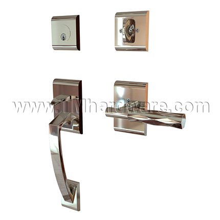 EMTEK Ares Entry Lock with T-Bar Tribeca Lever, Polished Nickel US14 Finish