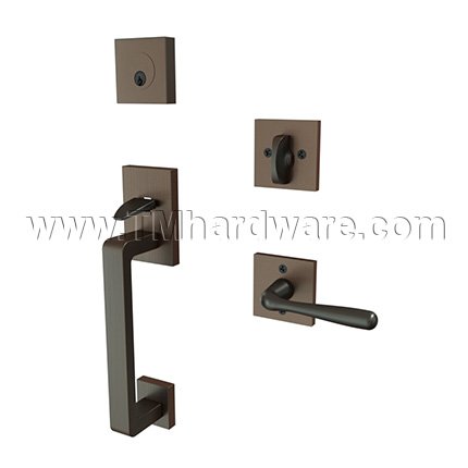 EMTEK Baden Entry Lock with Basel Lever, USB10B Finish