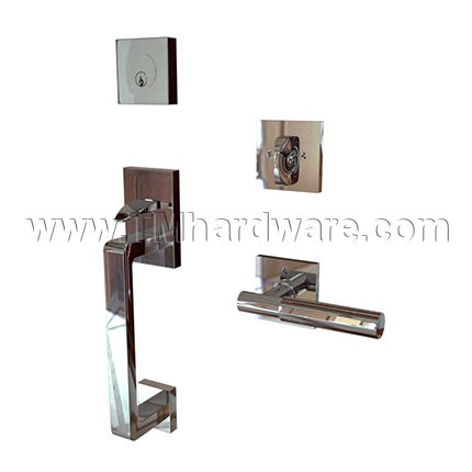 EMTEK Baden Entry Lock with T-Bar Faceted Lever,  Polished Chrome US26 Finish