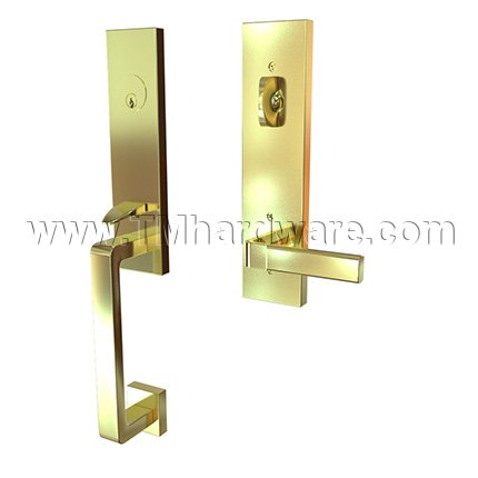 EMTEK Davos Entry Lock with Aston Lever, Satin Brass US4 Finish