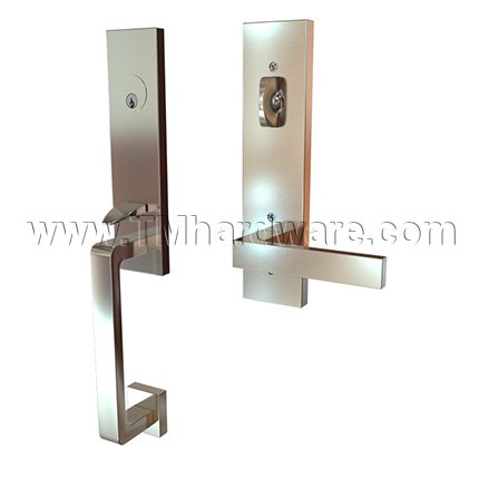 EMTEK Davos Entry Lock with Dumont Lever, Satin Nickel US15 Finish
